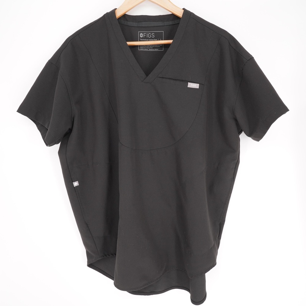 FIGS Shirt Mens L Black V-Neck Scrub Top Technical Collection Medical